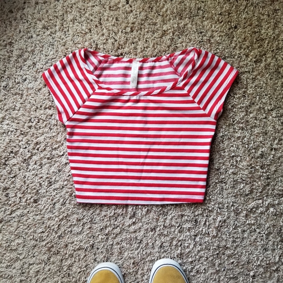 Lovely Day Tops - S Lovely Day Wide Roller Derby Red Stripe Crop Top